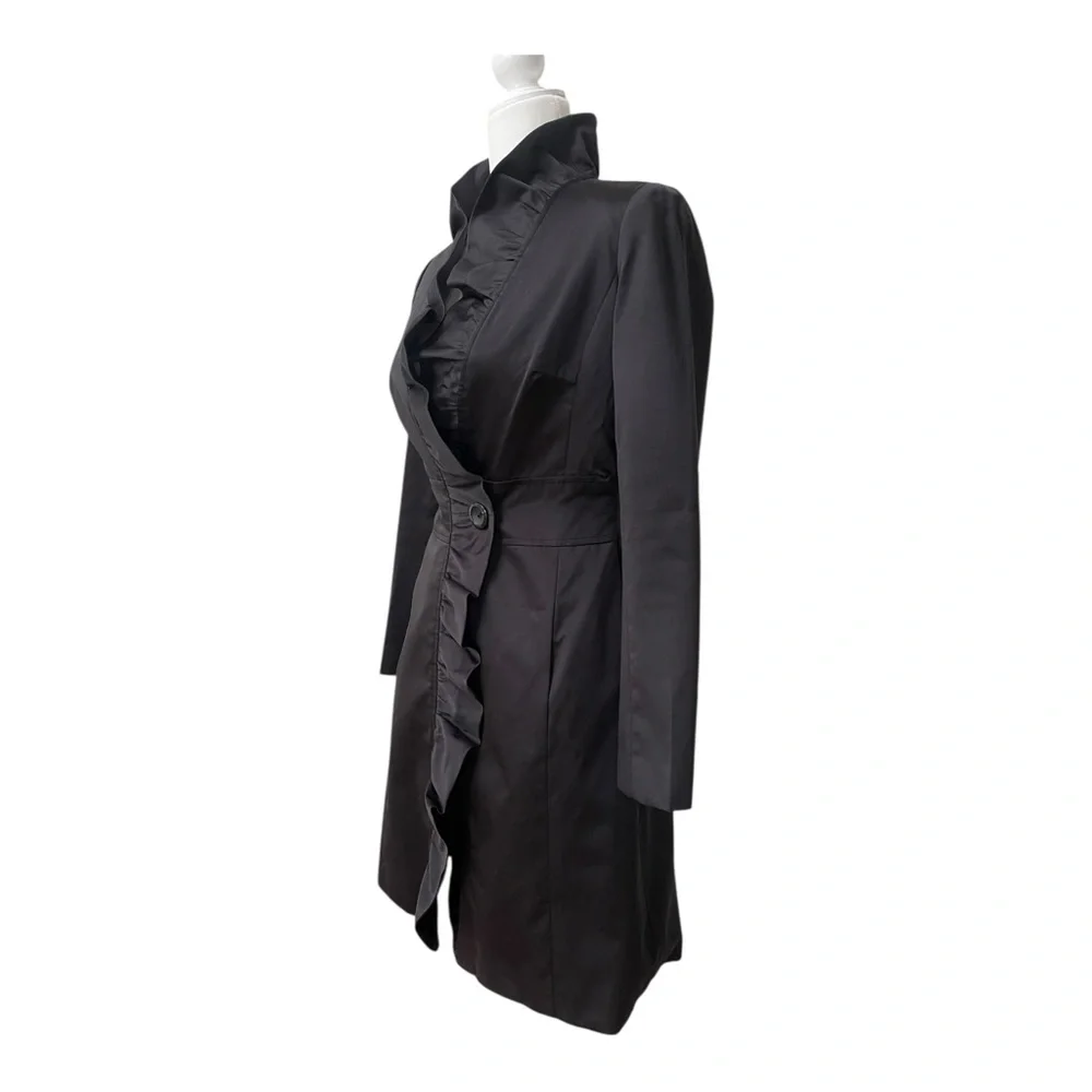 White House Black Market Black Trench Coat Size 00 - Picture 2 of 15